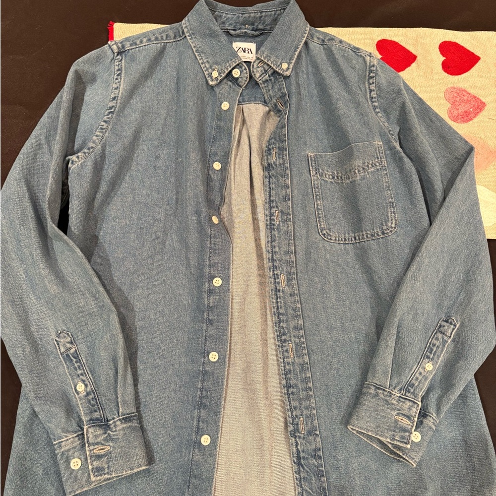 Zara Men's Blue Denim Shirt